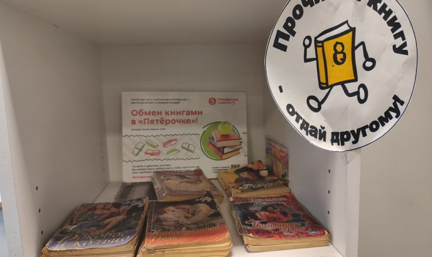 Книжный шкаф в Пятёрочке. Буккроссинг. Красная гора